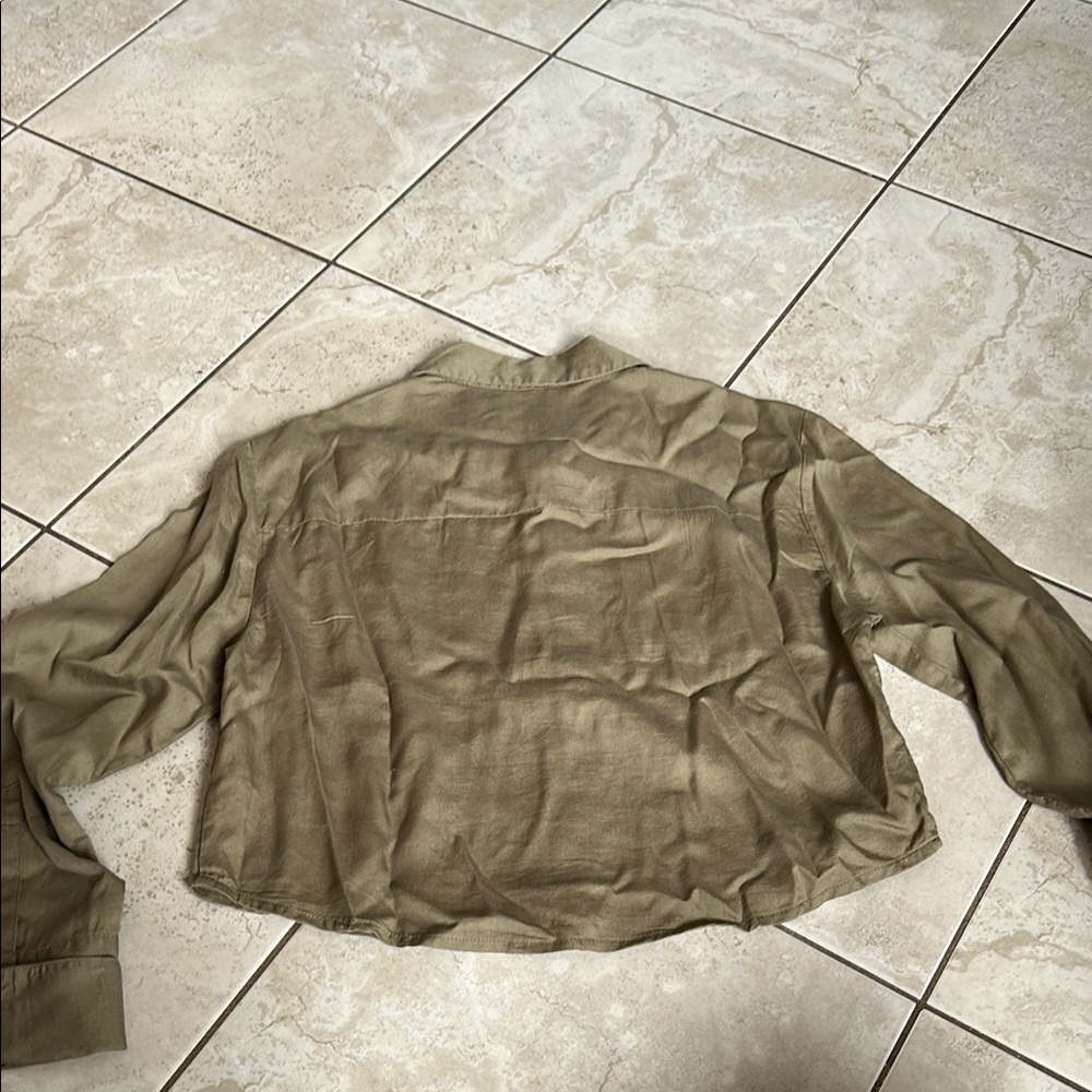Olive Green Button-Up Shirt - Picture 2 of 2